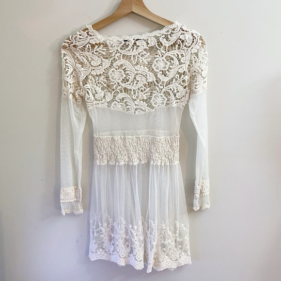 Hazel Brand Cream Crochet Lace Tunic Fairy Cottagecore Castlecore Romantic - Picture 2 of 7